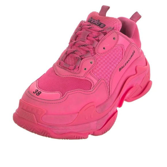 Balenciaga Fabric Mesh Clear Sole Fluo Womens Triple S  Balenciaga
Triple S \'Fluo Pink\' Chunky Sneakers